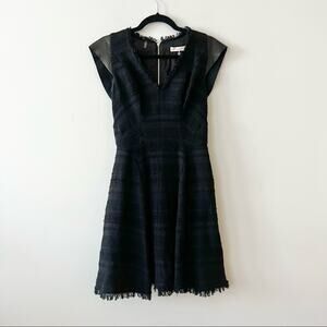 Rebecca Taylor Black Tweed Leather Accent Fit & Flare Dress